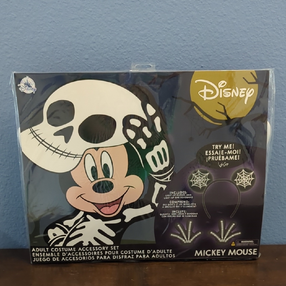 Disney Parks Mickey Mouse Skeleton Costume Accessory Set ( Headband/ Gloves NEW